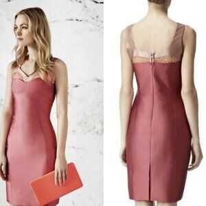REISS Marion Antique Rose Lace Inset Shift Dress USA Size 0